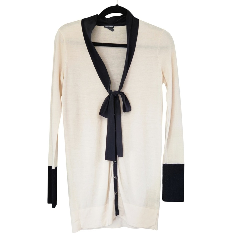 Club‎ Monaco 100% Merino Wool Cardigan SMALL Button Front Bow Tie Front